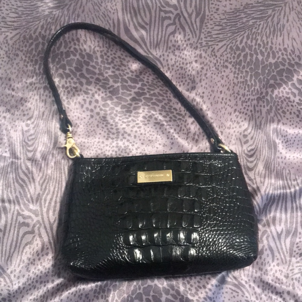 Black Brahmin alligator embossed leather bag